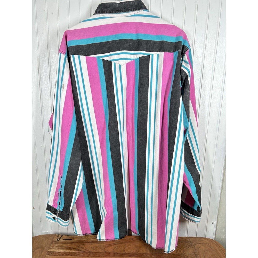Vtg Wrangler Brushpopper Shirt Mens 18 35 2XL Pink Teal Black Western Rodeo - Picture 8 of 9
